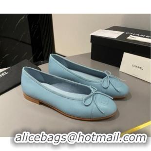 Top Design Chanel Lambskin Classic Ballet Flat Light Blue 722110