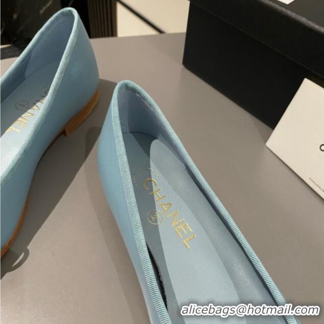 Top Design Chanel Lambskin Classic Ballet Flat Light Blue 722110