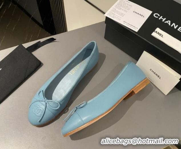 Top Design Chanel Lambskin Classic Ballet Flat Light Blue 722110