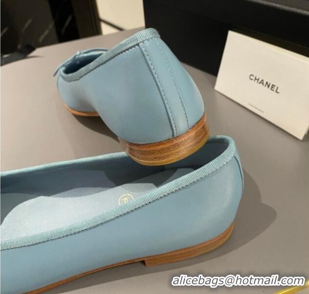 Top Design Chanel Lambskin Classic Ballet Flat Light Blue 722110