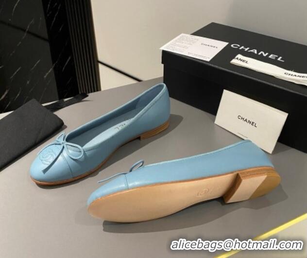 Top Design Chanel Lambskin Classic Ballet Flat Light Blue 722110