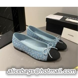 Sophisticated Chanel Denim & Sequins Classic Ballet Flat Blue 722109