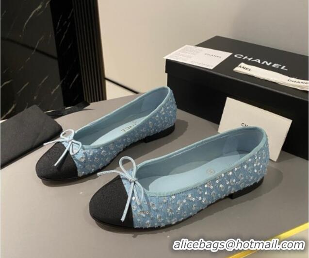 Sophisticated Chanel Denim & Sequins Classic Ballet Flat Blue 722109