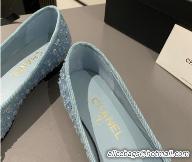 Sophisticated Chanel Denim & Sequins Classic Ballet Flat Blue 722109