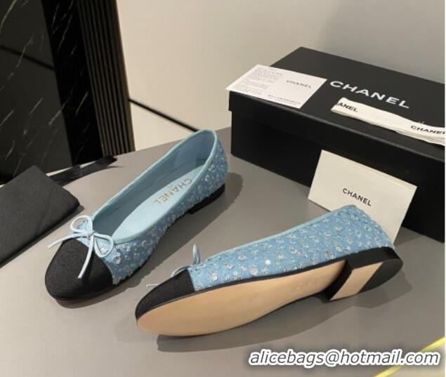 Sophisticated Chanel Denim & Sequins Classic Ballet Flat Blue 722109