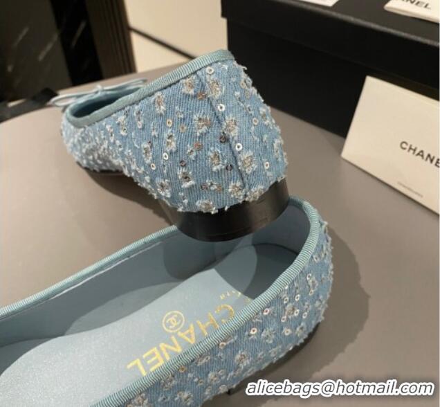 Sophisticated Chanel Denim & Sequins Classic Ballet Flat Blue 722109