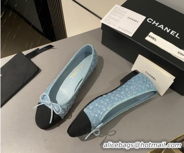 Sophisticated Chanel Denim & Sequins Classic Ballet Flat Blue 722109