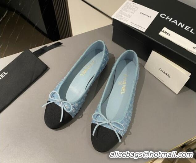 Sophisticated Chanel Denim & Sequins Classic Ballet Flat Blue 722109