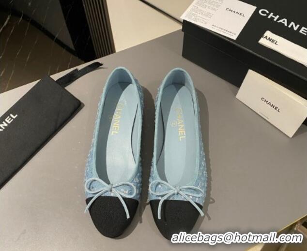 Sophisticated Chanel Denim & Sequins Classic Ballet Flat Blue 722109