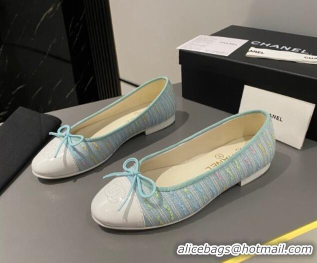 Shop Duplicate Chanel Tweed Classic Ballet Flat Light Blue 722111