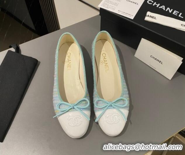 Shop Duplicate Chanel Tweed Classic Ballet Flat Light Blue 722111