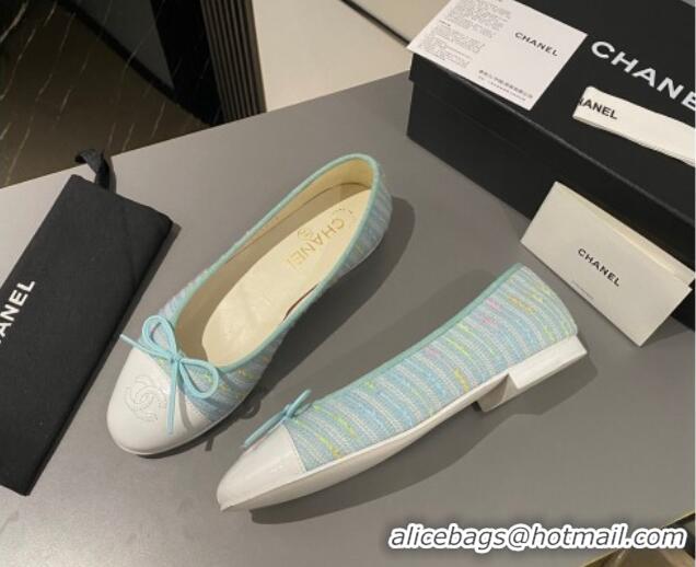 Shop Duplicate Chanel Tweed Classic Ballet Flat Light Blue 722111