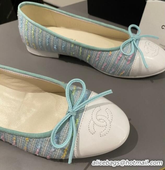 Shop Duplicate Chanel Tweed Classic Ballet Flat Light Blue 722111