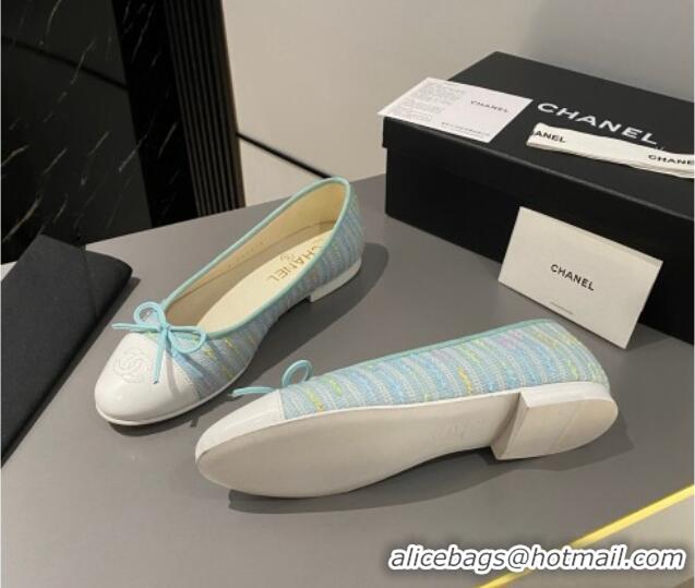 Shop Duplicate Chanel Tweed Classic Ballet Flat Light Blue 722111