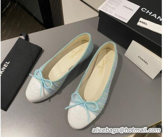 Shop Duplicate Chanel Tweed Classic Ballet Flat Light Blue 722111