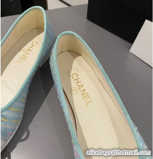 Shop Duplicate Chanel Tweed Classic Ballet Flat Light Blue 722111