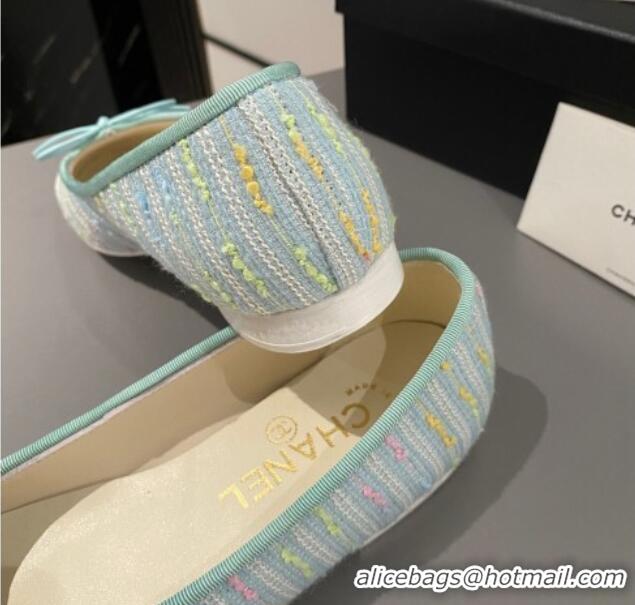 Shop Duplicate Chanel Tweed Classic Ballet Flat Light Blue 722111