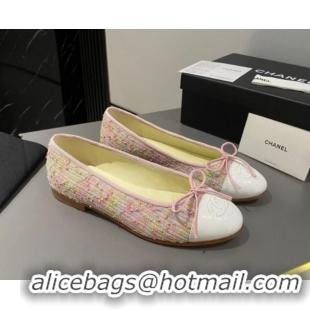 Luxury Cheap Chanel Tweed Classic Ballet Flat Pink/Multi 722113