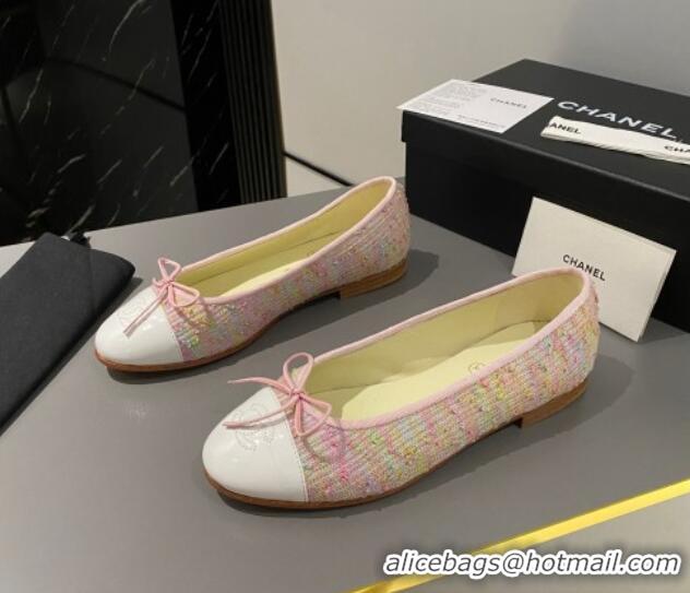 Luxury Cheap Chanel Tweed Classic Ballet Flat Pink/Multi 722113