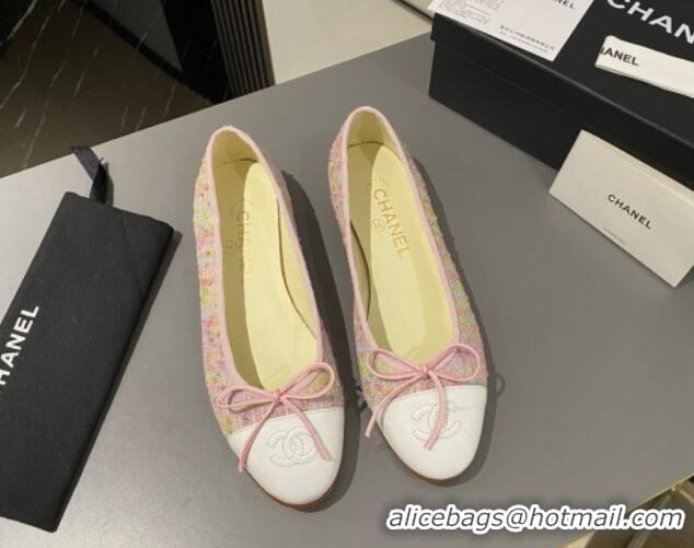 Luxury Cheap Chanel Tweed Classic Ballet Flat Pink/Multi 722113