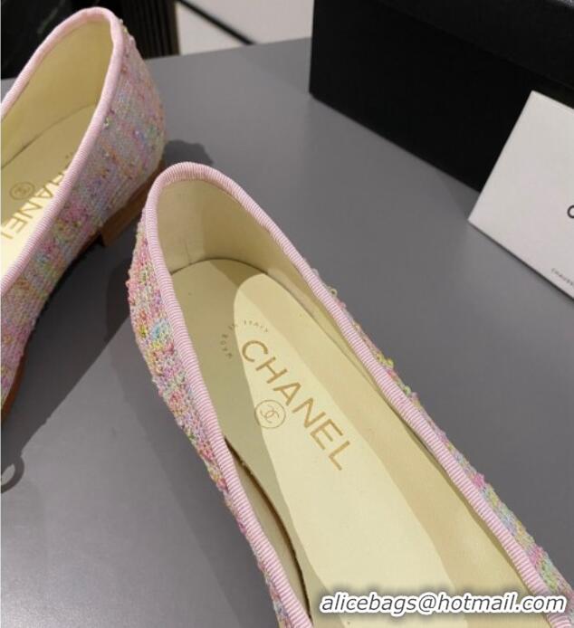 Luxury Cheap Chanel Tweed Classic Ballet Flat Pink/Multi 722113