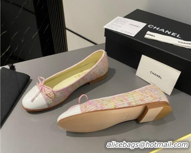 Luxury Cheap Chanel Tweed Classic Ballet Flat Pink/Multi 722113