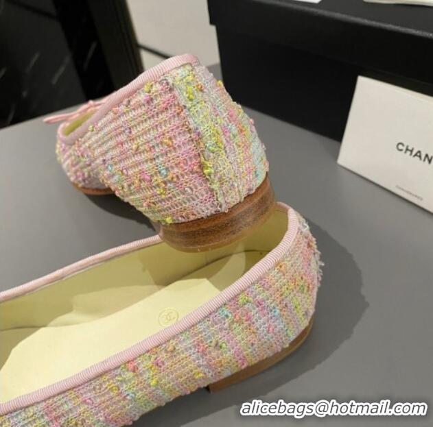 Luxury Cheap Chanel Tweed Classic Ballet Flat Pink/Multi 722113