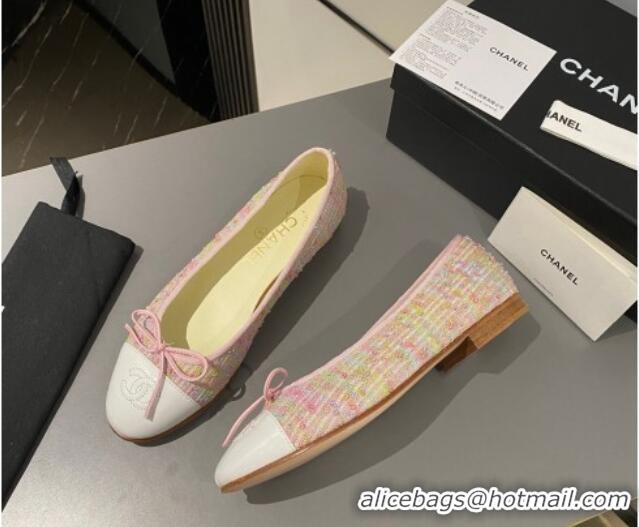 Luxury Cheap Chanel Tweed Classic Ballet Flat Pink/Multi 722113