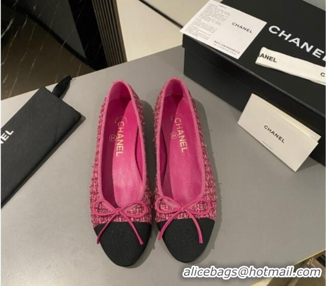 Popular Style Chanel Tweed Classic Ballet Flat Fuchsia Pink  722115