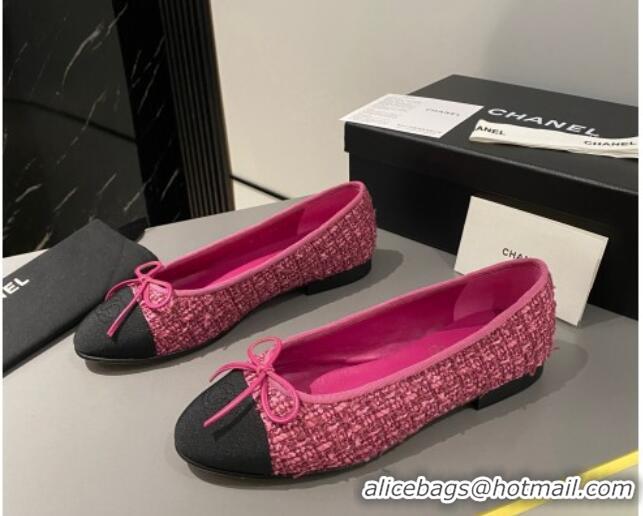 Popular Style Chanel Tweed Classic Ballet Flat Fuchsia Pink  722115