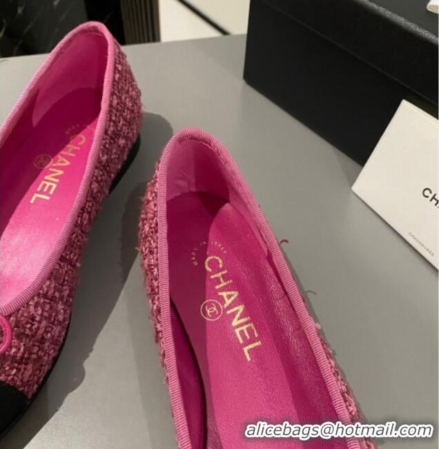 Popular Style Chanel Tweed Classic Ballet Flat Fuchsia Pink  722115