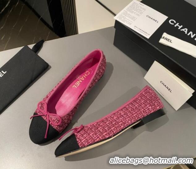 Popular Style Chanel Tweed Classic Ballet Flat Fuchsia Pink  722115