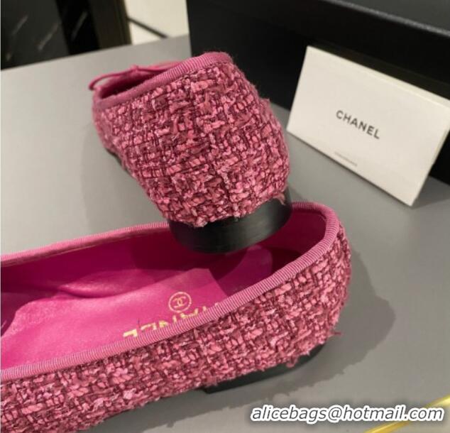 Popular Style Chanel Tweed Classic Ballet Flat Fuchsia Pink  722115