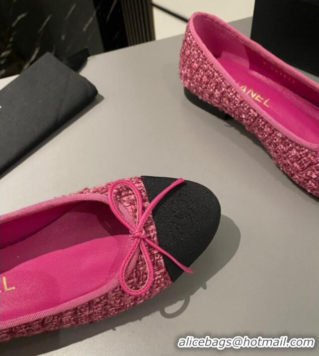 Popular Style Chanel Tweed Classic Ballet Flat Fuchsia Pink  722115