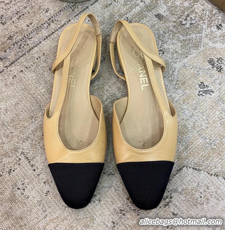 Buy Inexpensive Chanel Calfskin Leather Slingbacks Flat CH8403 Beige/Black