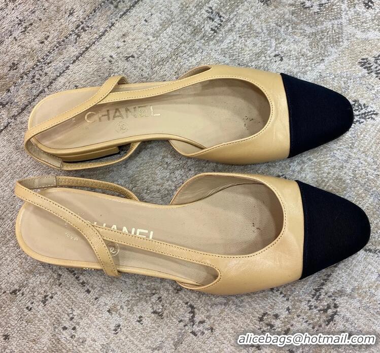 Buy Inexpensive Chanel Calfskin Leather Slingbacks Flat CH8403 Beige/Black