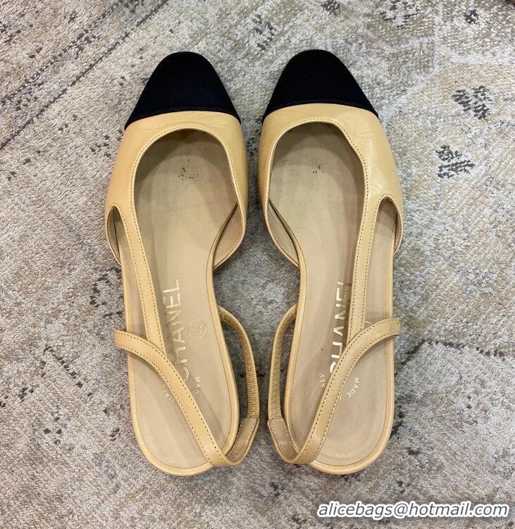 Buy Inexpensive Chanel Calfskin Leather Slingbacks Flat CH8403 Beige/Black