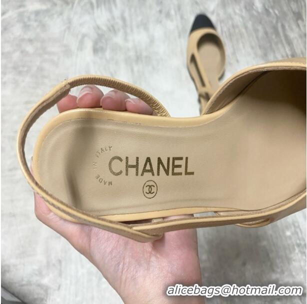 Buy Inexpensive Chanel Calfskin Leather Slingbacks Flat CH8403 Beige/Black