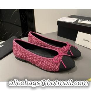 Trendy Design Chanel Tweed Classic Ballet Flat Dark Pink 722116