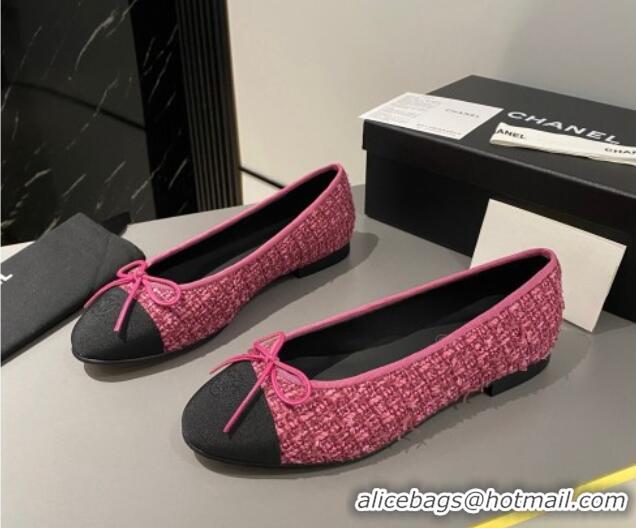 Trendy Design Chanel Tweed Classic Ballet Flat Dark Pink 722116