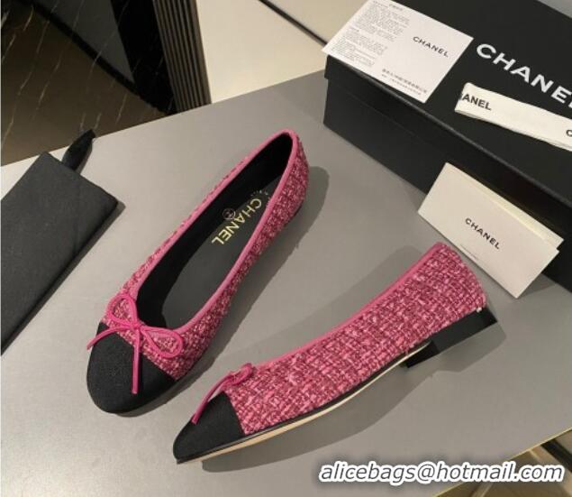 Trendy Design Chanel Tweed Classic Ballet Flat Dark Pink 722116