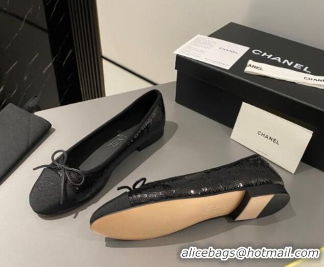 Luxury Chanel Sequins Classic Ballet Flat Balck 722117