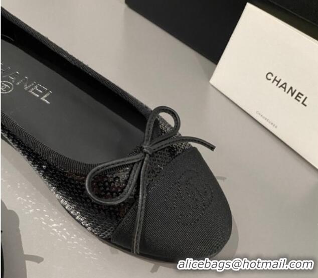 Luxury Chanel Sequins Classic Ballet Flat Balck 722117