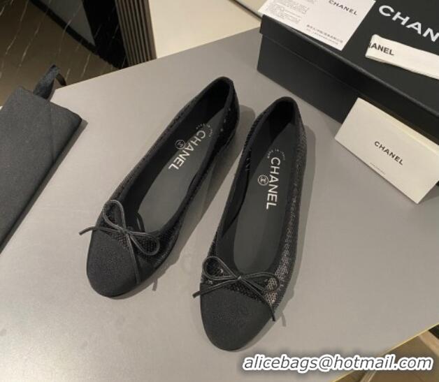 Luxury Chanel Sequins Classic Ballet Flat Balck 722117