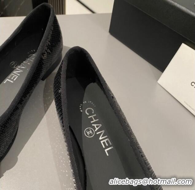 Luxury Chanel Sequins Classic Ballet Flat Balck 722117