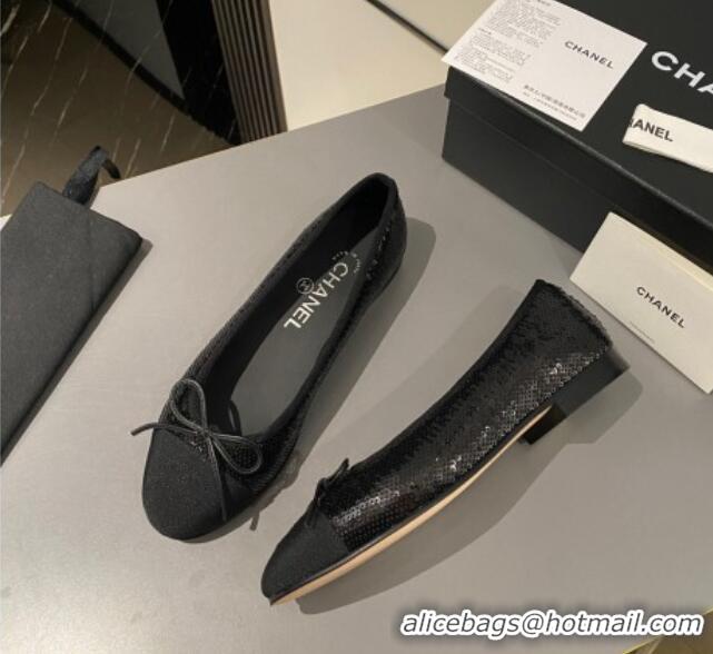 Luxury Chanel Sequins Classic Ballet Flat Balck 722117