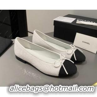 Discount Chanel Sequins Classic Ballet Flat White 722118