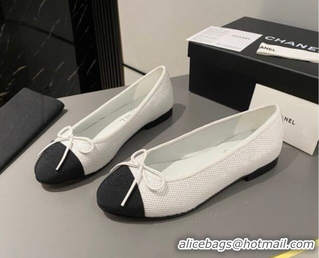 Discount Chanel Sequins Classic Ballet Flat White 722118