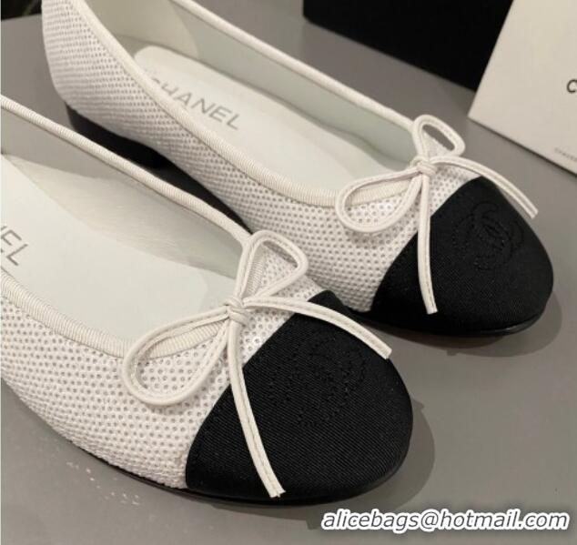 Discount Chanel Sequins Classic Ballet Flat White 722118