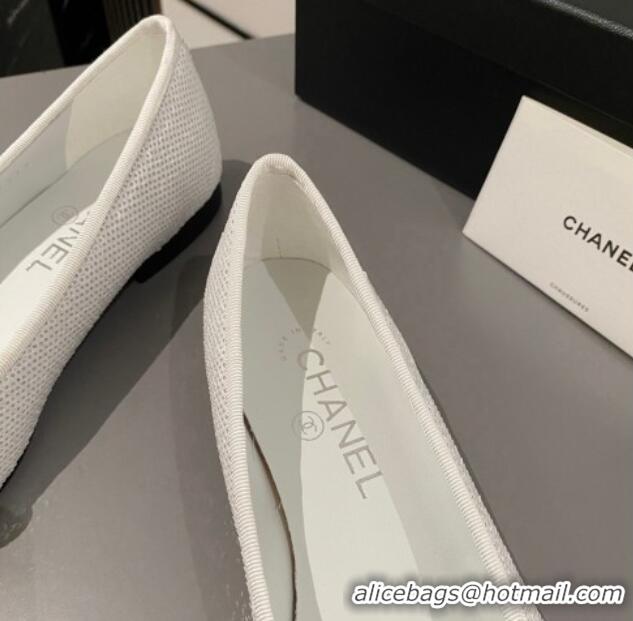 Discount Chanel Sequins Classic Ballet Flat White 722118